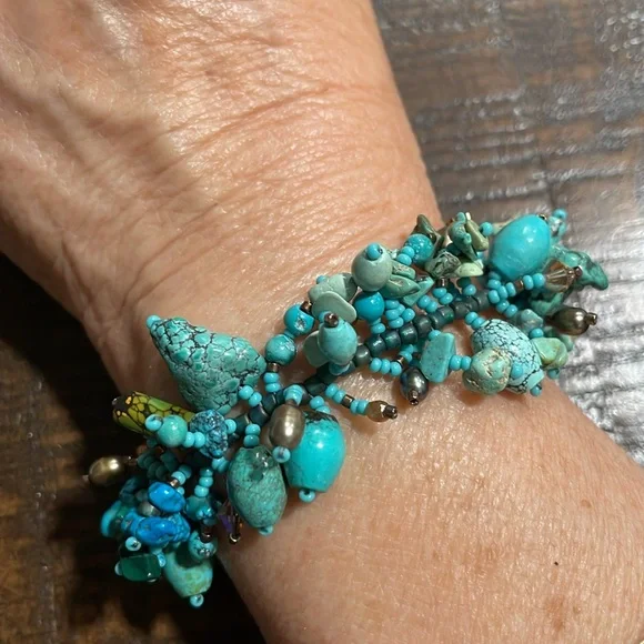 TURQUOISE AND BROWN BEADS BRACELET. - Picture 6 of 7